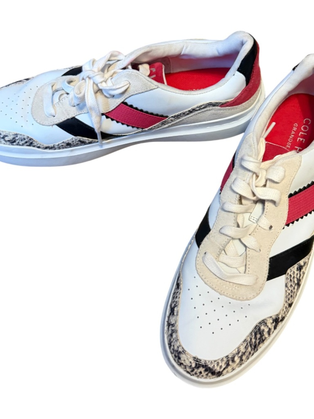 Cole Haan White Leather Sneakers with Pink & Black Accents